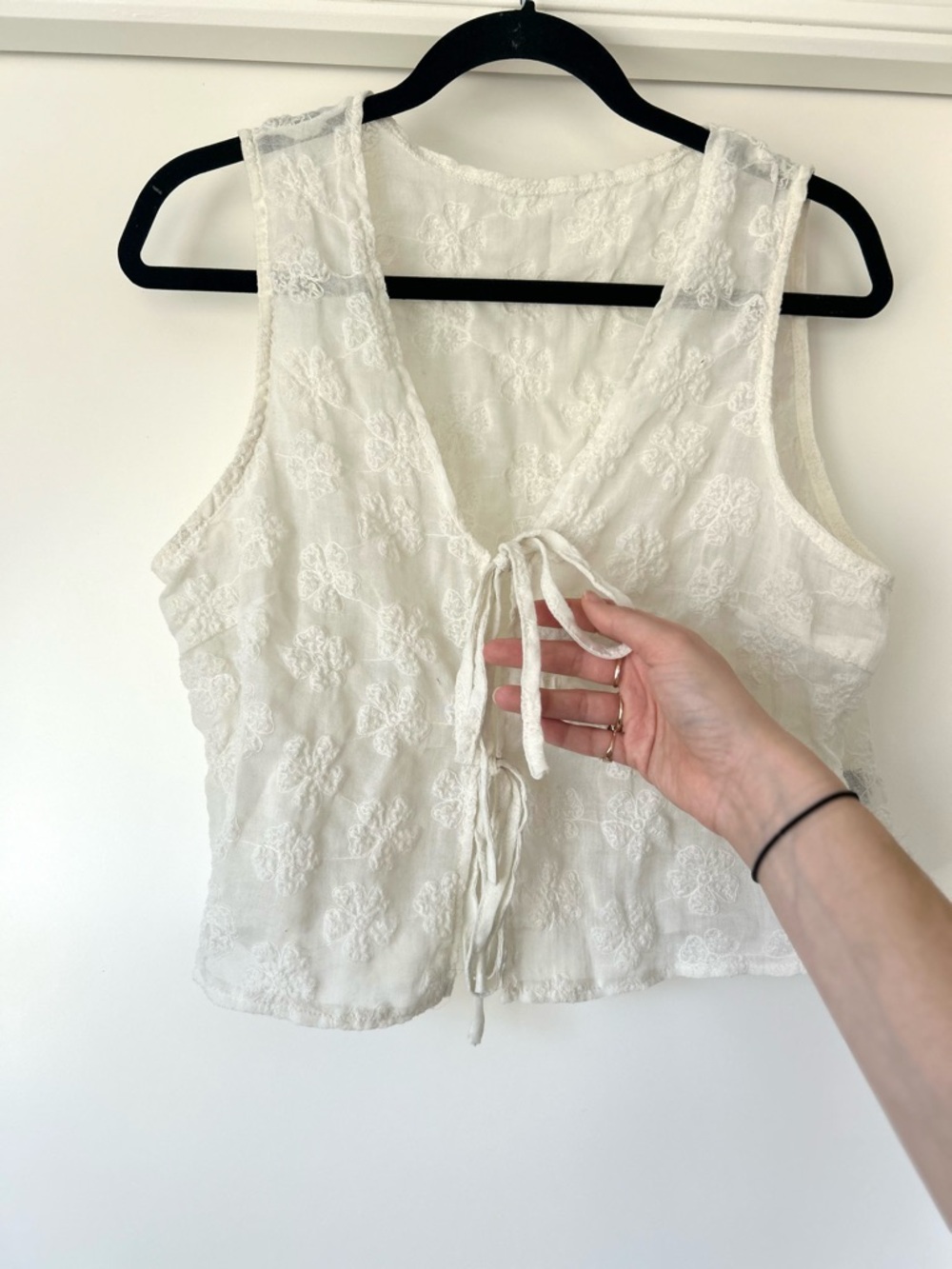 White Lace Tie-Front Top - Picture 2 of 3